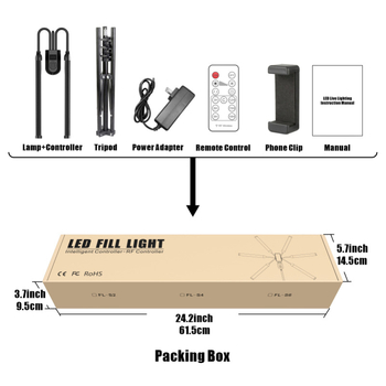 LED φωτιστικό συμπληρωματικό για ζωντανές μεταδόσεις με ρυθμιζόμενη θερμοκρασία 2500–9900K, 24/36/60W, 12V, τρίποδο 1,5 m, τηλεχειριστήριο