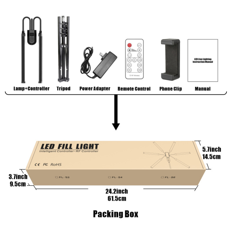LED φωτιστικό συμπληρωματικό για ζωντανές μεταδόσεις με ρυθμιζόμενη θερμοκρασία 2500–9900K, 24/36/60W, 12V, τρίποδο 1,5 m, τηλεχειριστήριο