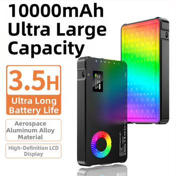 RGB svetlo pre kameru s hot shoe držiakom 1/4 štandard, dvojité skrutky, nastaviteľná farebná teplota 2500-9900K, 5V, <10W, stolové použitie