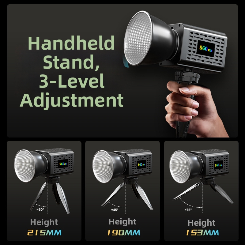 COB LED osvetľovač na fotenie, prenosný a nabíjateľný, 60W, vhodný pre fotografovanie, krása a živé vysielanie, široký vstupný rozsah napätia (DC 9–11V / AC 185–245V)
