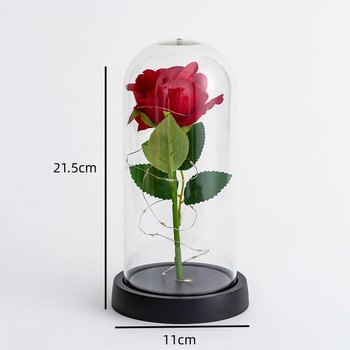 Изкуствена роза под стъклен купол – настолен декор, марка Xucheng; подарък за сватби, рождени дни, Коледа, Деня на майката и Св. Валентин