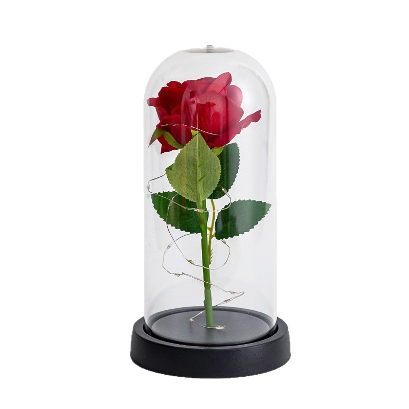 Изкуствена роза под стъклен купол – настолен декор, марка Xucheng; подарък за сватби, рождени дни, Коледа, Деня на майката и Св. Валентин