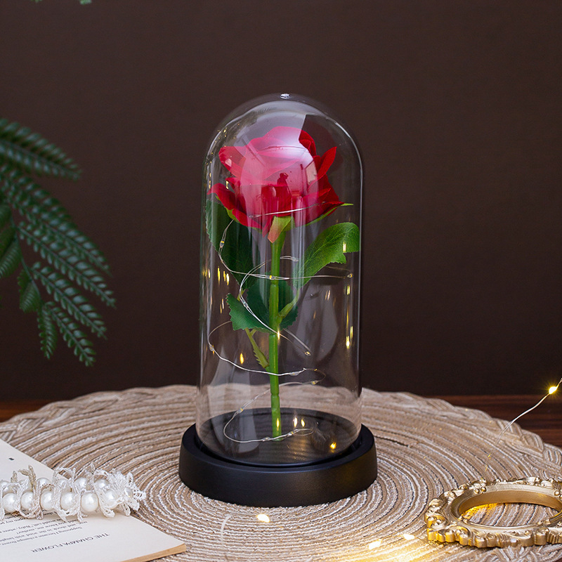 Изкуствена роза под стъклен купол – настолен декор, марка Xucheng; подарък за сватби, рождени дни, Коледа, Деня на майката и Св. Валентин