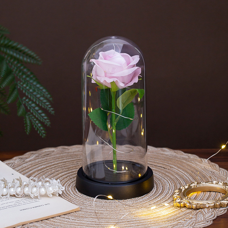 Изкуствена роза под стъклен купол – настолен декор, марка Xucheng; подарък за сватби, рождени дни, Коледа, Деня на майката и Св. Валентин