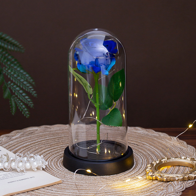 Изкуствена роза под стъклен купол – настолен декор, марка Xucheng; подарък за сватби, рождени дни, Коледа, Деня на майката и Св. Валентин