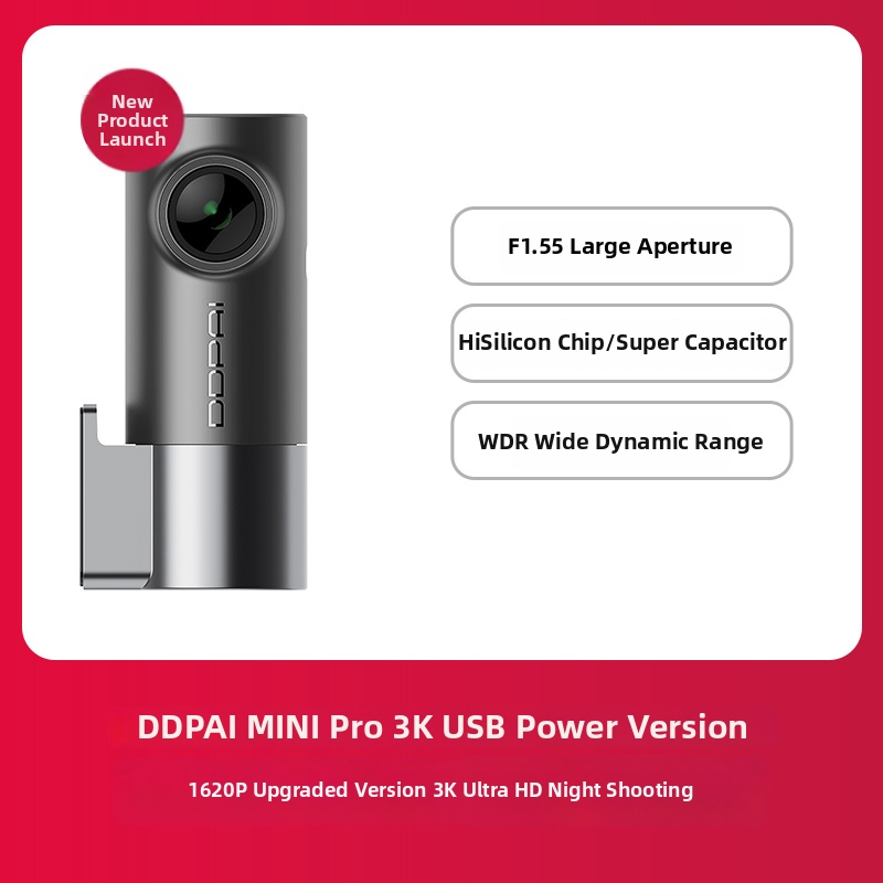 Auto dash kamera s 360° vidnim kutem, 1296p rezolucijom, USB sučeljem, podrškom SD kartice, bez zaslona