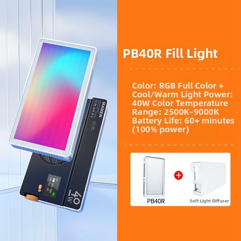 PB40R 40W RGB Svetlo na dopĺňanie fotografovania – pre mobilnú fotografiu, 3 farebné teploty, stolný držiak
