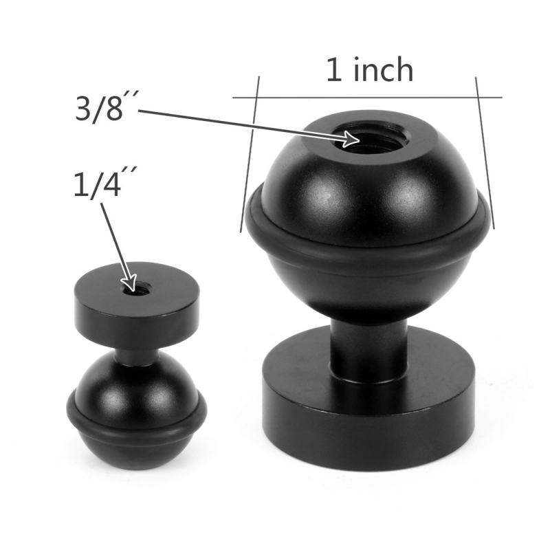 Адаптерна скоба за едноинчова топкова глава, алуминиева сплав, мини държач за подводно осветление при снимане, с 1/4-инчова шарова глава и 3/8-инчов пан/наклон