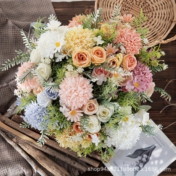 Grunt Μπουκέτο Τεχνητών Λουλουδιών με Rose και Hydrangea, Πλαστικά και Μεταξωτά Λουλούδια, Μονόβλαστος Κλάδος, Για Γάμους και Διακόσμηση Σπιτιού