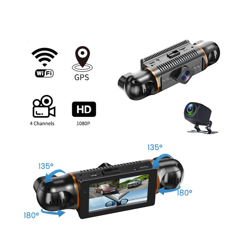 360° panoramska auto kamera s 4 kamerama, HD noćni vid, Wi‑Fi, način stražara (Sentry Mode), povratna slika