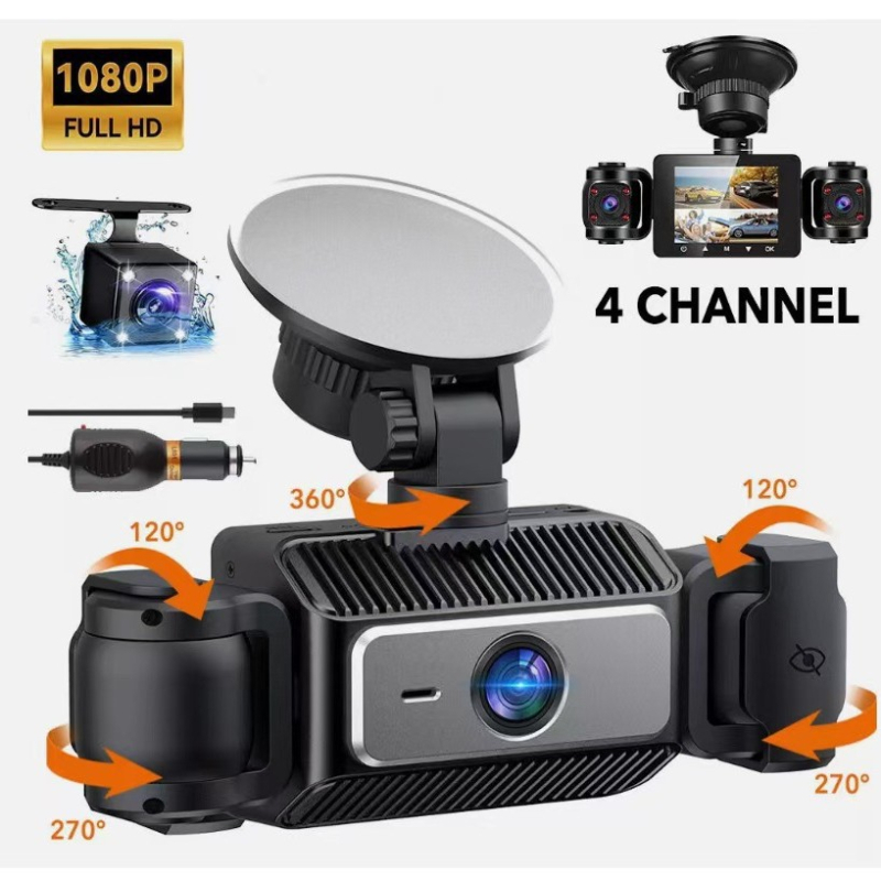 360° panoramska auto kamera s 4 kamerama, HD noćni vid, Wi‑Fi, način stražara (Sentry Mode), povratna slika