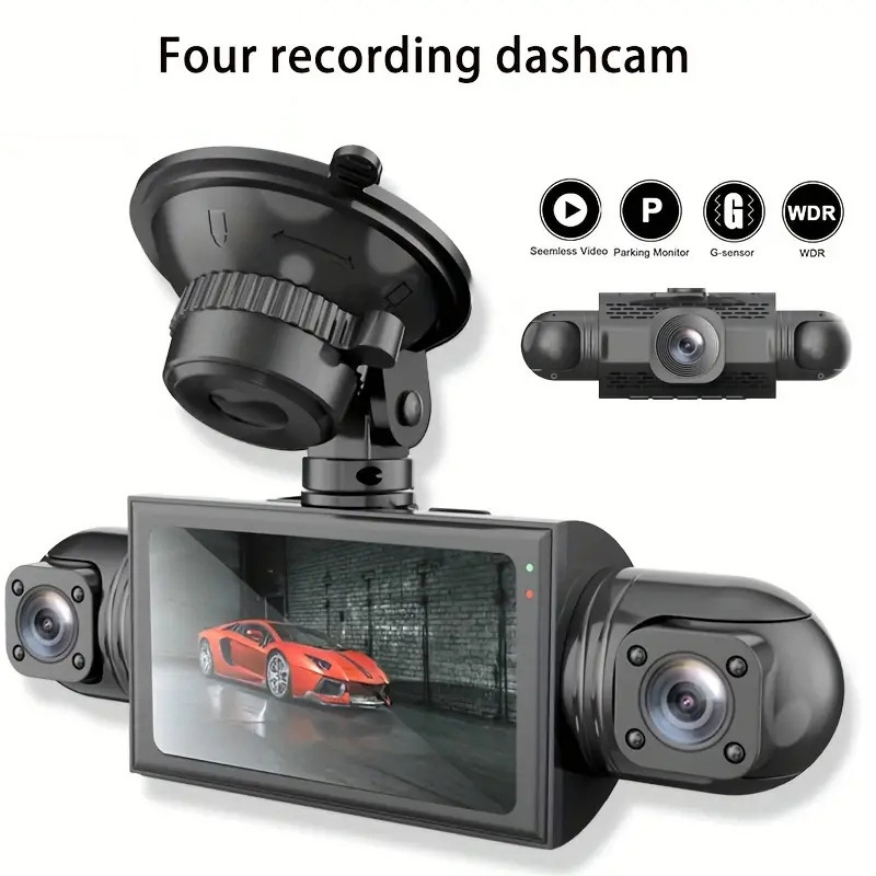 360° panoramska auto kamera s 4 kamerama, HD noćni vid, Wi‑Fi, način stražara (Sentry Mode), povratna slika