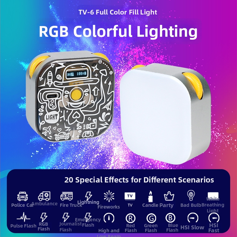 Mini RGB doplnkové svetlo, ručné s magnetickým držiakom, model TV-6RGB, 6W, 5V