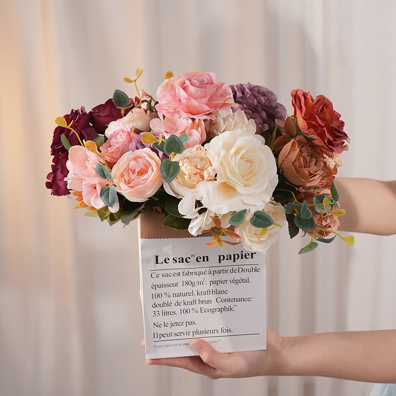 Ανθοδέσμη από μεταξωτά λουλούδια: Ευρωπαϊκό ρετρό στυλ Hydrangea, Peony & Rose για διακόσμηση σπιτιού και γάμου (ποικιλία 3283093)