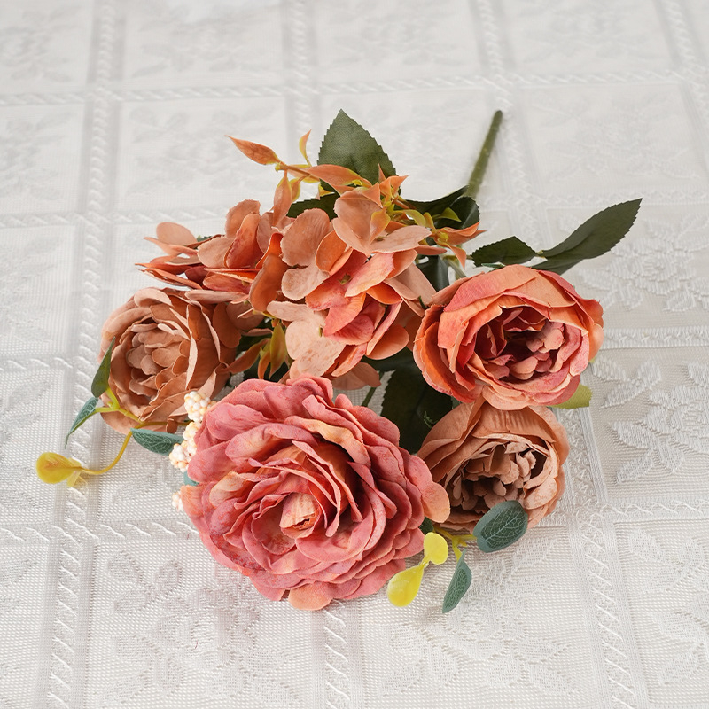 Ανθοδέσμη από μεταξωτά λουλούδια: Ευρωπαϊκό ρετρό στυλ Hydrangea, Peony & Rose για διακόσμηση σπιτιού και γάμου (ποικιλία 3283093)