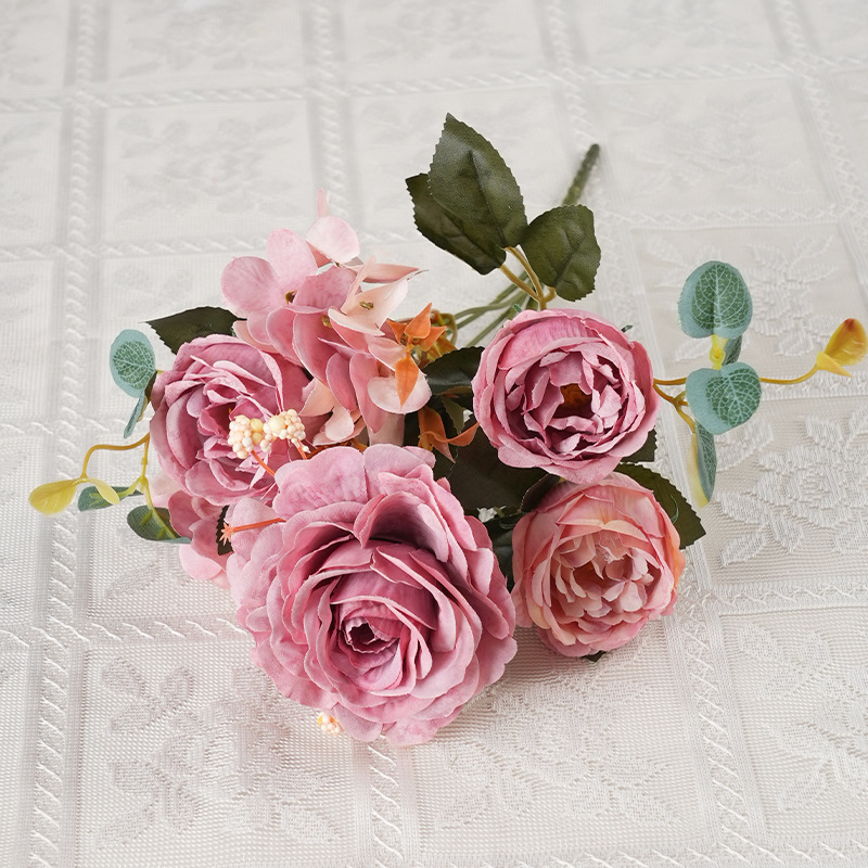 Ανθοδέσμη από μεταξωτά λουλούδια: Ευρωπαϊκό ρετρό στυλ Hydrangea, Peony & Rose για διακόσμηση σπιτιού και γάμου (ποικιλία 3283093)