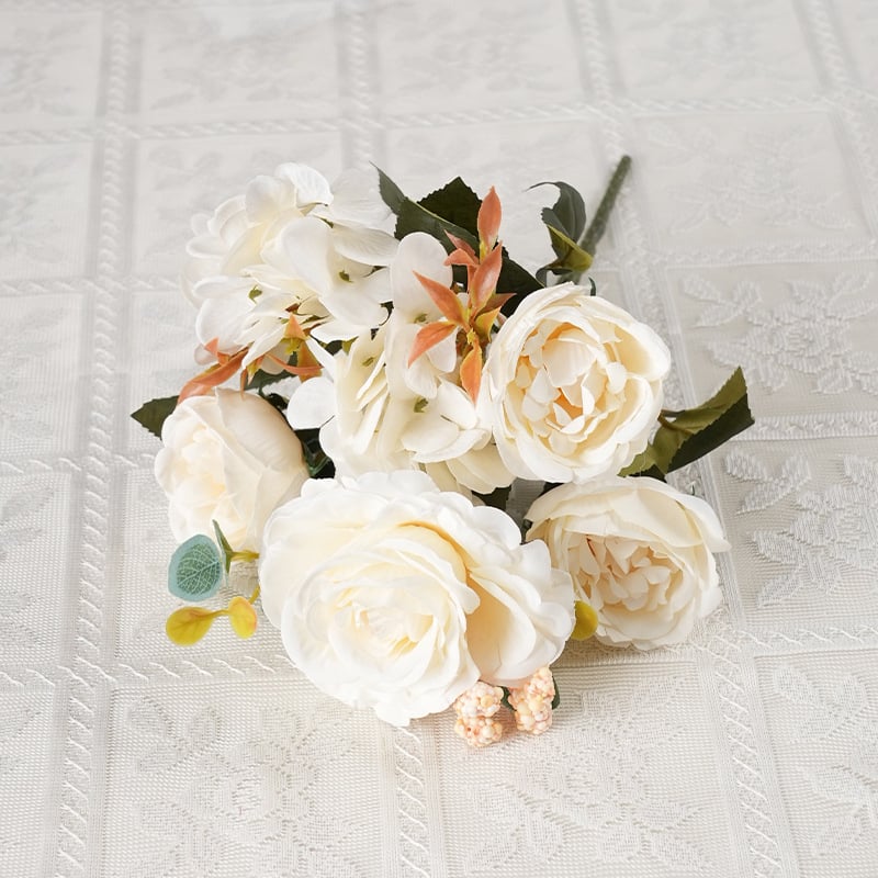 Ανθοδέσμη από μεταξωτά λουλούδια: Ευρωπαϊκό ρετρό στυλ Hydrangea, Peony & Rose για διακόσμηση σπιτιού και γάμου (ποικιλία 3283093)