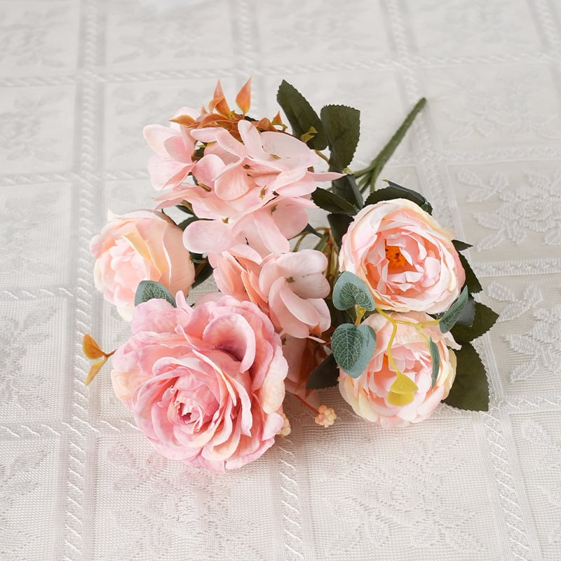 Ανθοδέσμη από μεταξωτά λουλούδια: Ευρωπαϊκό ρετρό στυλ Hydrangea, Peony & Rose για διακόσμηση σπιτιού και γάμου (ποικιλία 3283093)