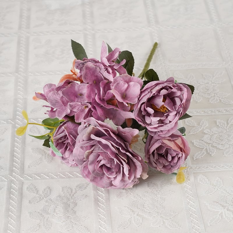 Ανθοδέσμη από μεταξωτά λουλούδια: Ευρωπαϊκό ρετρό στυλ Hydrangea, Peony & Rose για διακόσμηση σπιτιού και γάμου (ποικιλία 3283093)