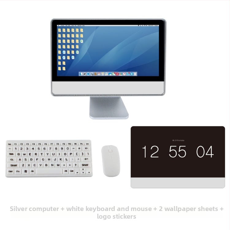 Calculator desktop miniatural pentru casă de păpuși, cu tastatură și mouse – model static din plastic, recuzită pentru păpuși, vârsta 15–35