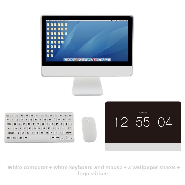 Calculator desktop miniatural pentru casă de păpuși, cu tastatură și mouse – model static din plastic, recuzită pentru păpuși, vârsta 15–35