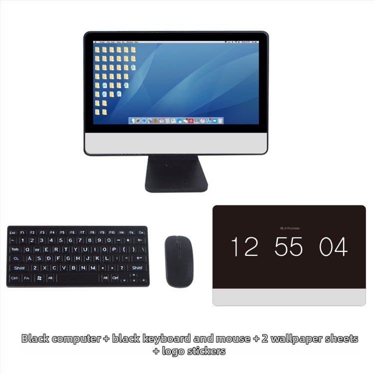 Calculator desktop miniatural pentru casă de păpuși, cu tastatură și mouse – model static din plastic, recuzită pentru păpuși, vârsta 15–35