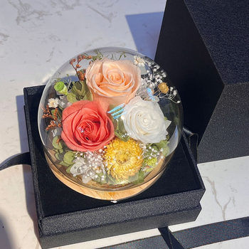 Trandafir etern în cupă de sticlă sferică – Material: Trandafir etern; Varietate: Roza; Cadou gata; Potrivit pentru nunți și zile de naștere
