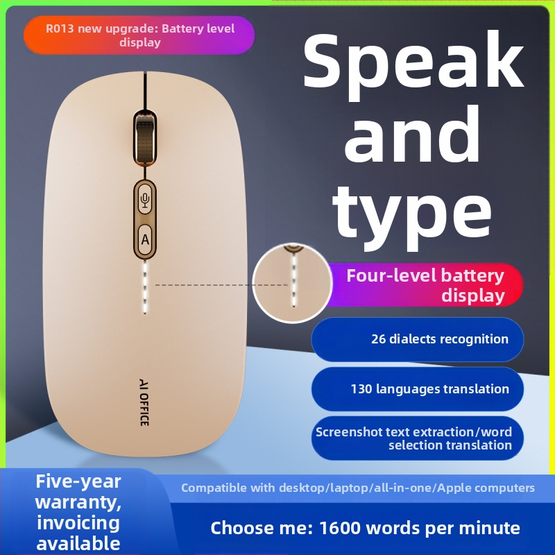 R013 Bežična AI miška za glasovno tipkanje s Bluetoothom i 2.4G, 1600 DPI, 5 tipki, USB punjenje, tihi rad