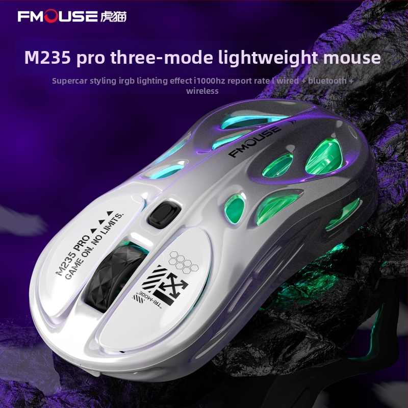 Tiger Cat M235Por herný miš – ľahká, tri režimy bezdrôtového pripojenia (Bluetooth, 2,4 GHz, kábel), RGB podsvietenie, 4800 DPI, 8 tlačidiel