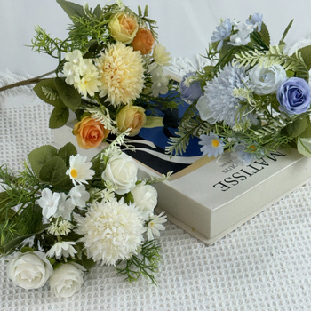 Τεχνητό λουλούδι Hydrangea & Daisy - Μονή βλαστός, Υλικά: Πλαστικό και Μεταξωτό, Τεχνουργία: Ανάγλυφο, Χύτευση με έγχυση, Για γάμους και διακόσμηση