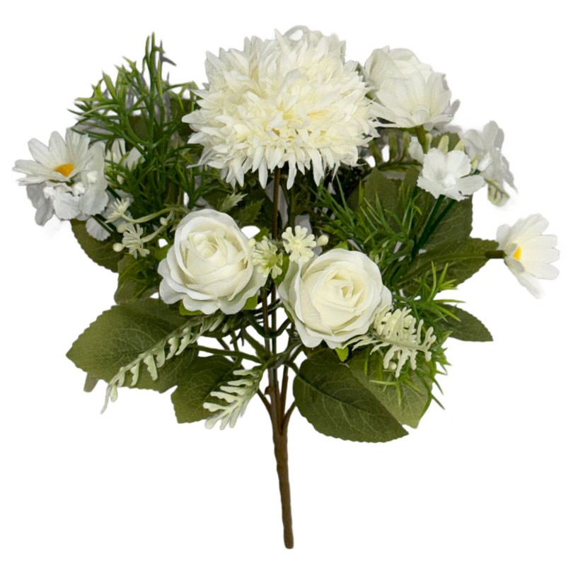 Τεχνητό λουλούδι Hydrangea & Daisy - Μονή βλαστός, Υλικά: Πλαστικό και Μεταξωτό, Τεχνουργία: Ανάγλυφο, Χύτευση με έγχυση, Για γάμους και διακόσμηση