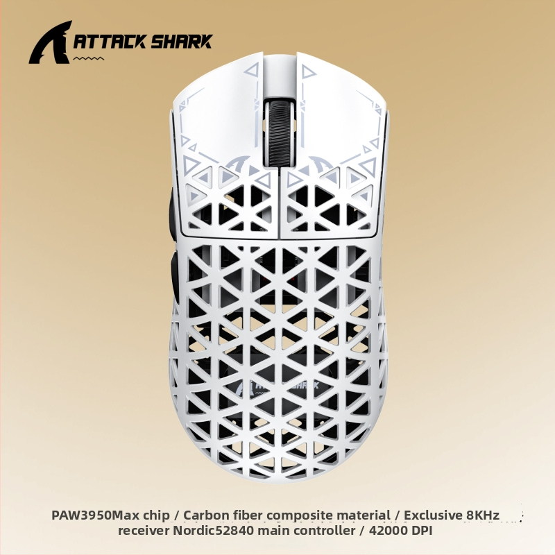 Attack Shark R5Ultra ανθρακονήματι ασύρματο gaming ποντίκι, τρία-mode συνδεσιμότητα USB/2.4G/Bluetooth (PAW3950 αισθητήρας • 42000 DPI • 6 πλήκτρα • εμβέλεια 10 m • βάρος 43 g)
