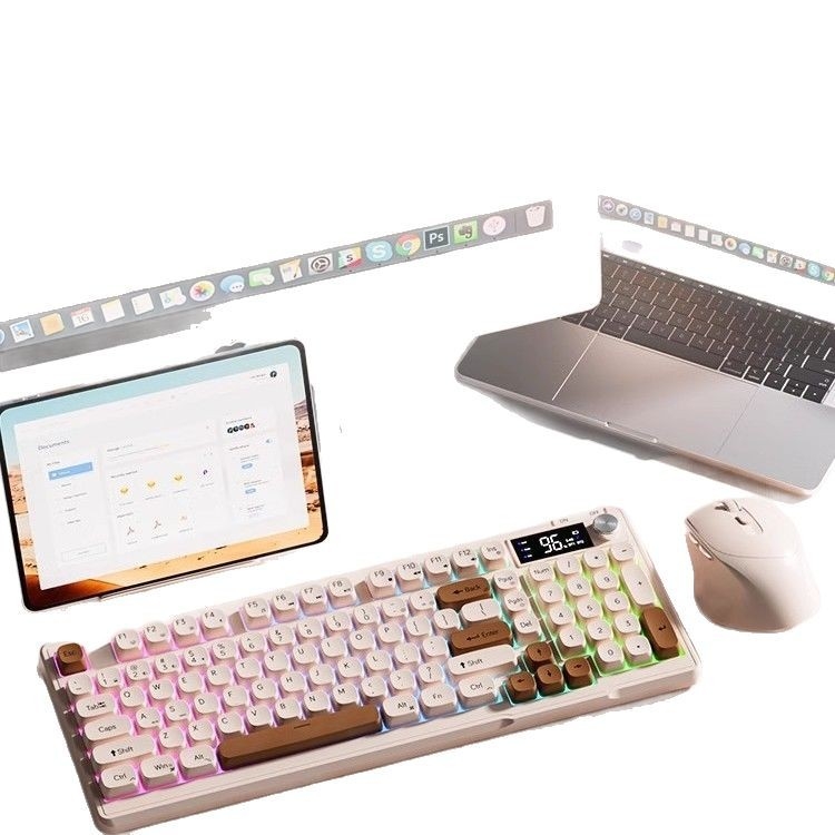 Dream Tribe Z98 set tastatură și mouse wireless – senzație mecanică silențioasă, tastatură USB și mouse USB, greutate 650 g