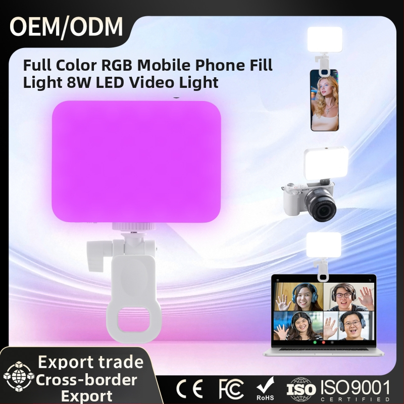 LED RGB vreckové svetlo pre telefón – magnetický klip, 8W, 5V/9V, nastaviteľná farebná teplota 2500K-9900K