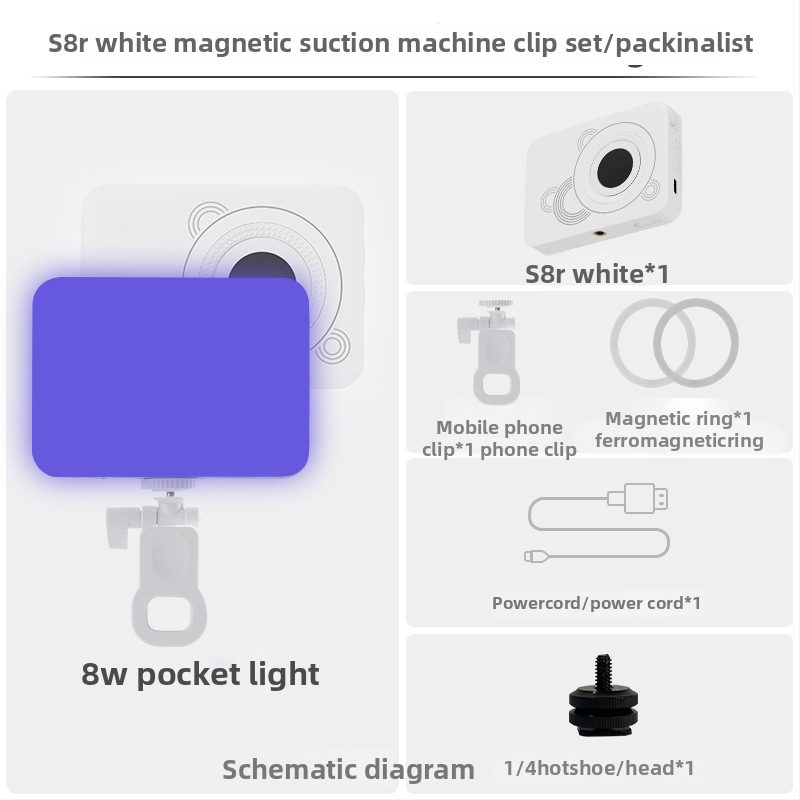 LED RGB vreckové svetlo pre telefón – magnetický klip, 8W, 5V/9V, nastaviteľná farebná teplota 2500K-9900K