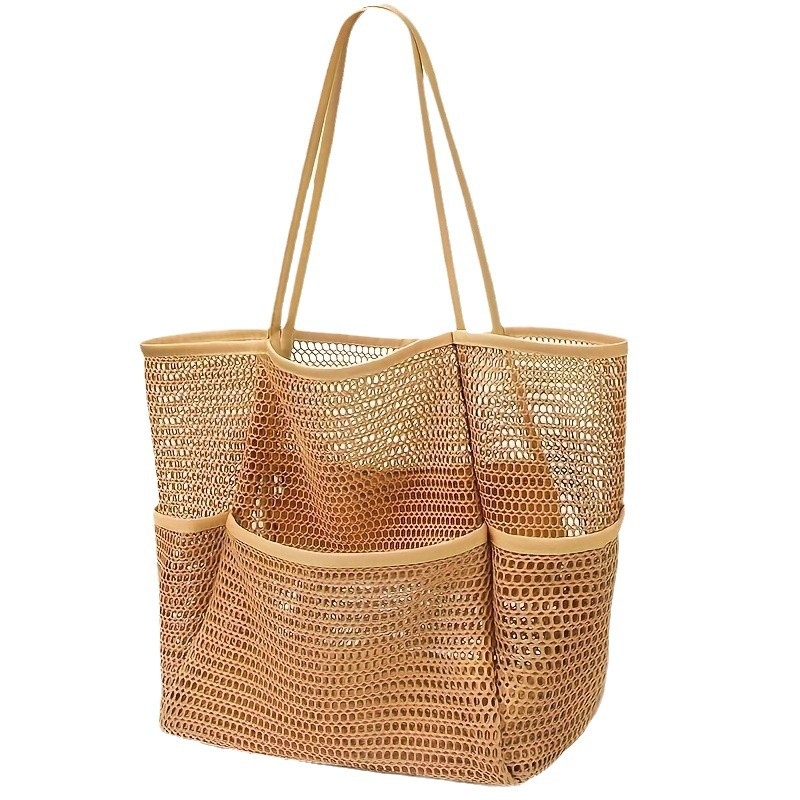 Plažna torba s mini džepom, ženska ručna torba, sklopiva mrežasta torba, materijal: najlon + oxford tkanina, prozračna