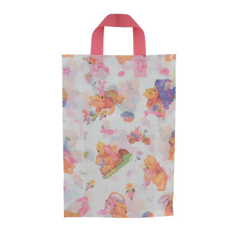 Poșetă din plastic pentru magazin de îmbrăcăminte pentru copii, design drăguț desen animat și logo personalizat de înaltă calitate — construcție cu dublu strat; destinație ambalare cadouri; producție zilnică 100000; toleranță 0.001