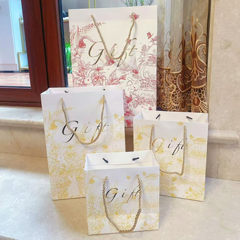 Geantă cadou din carton alb, stil desenat de mână, brand Comilia, imprimare, imprimare de logo disponibilă