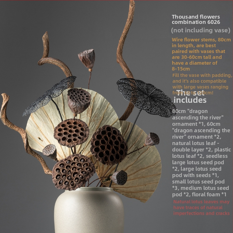 Kuivatatud lillede bukett, käsitööline põrandal seisev dekoratiivne kimp kõrgete okstega ja loodusliku lotose seemnepodiga (Tüüp: Lilled; Klassifikatsioon: Kuivatatud lilled veenidega; Bränd: Zen Garden; Kasutus: Bukett; Põhjalik ruum: Elutuba)