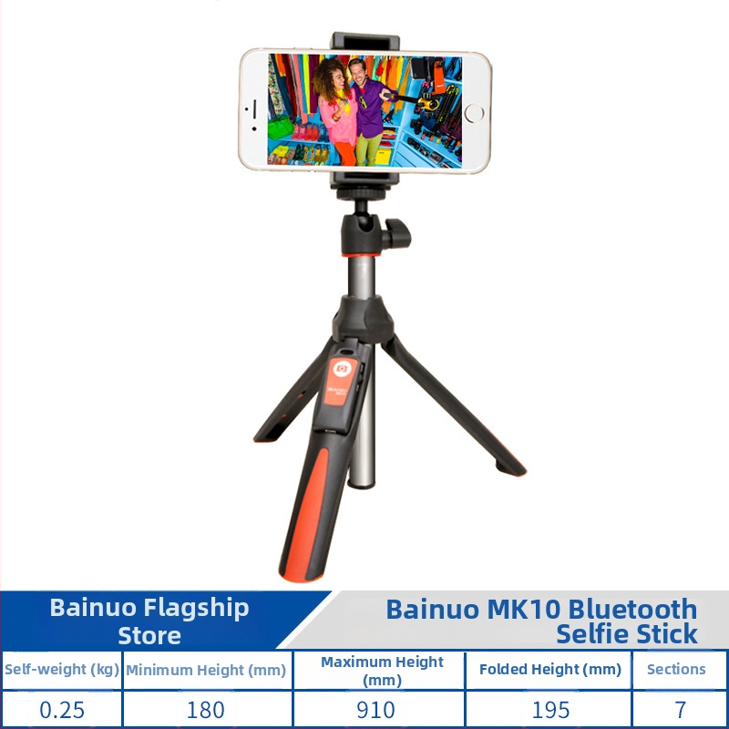 Selfie stojan tripod s bezdrôtovým Bluetooth diaľkovým ovládaním, guľová pan-tilt hlava, plastová konštrukcia, nosnosť do 2 kg, hmotnosť 0,25 kg