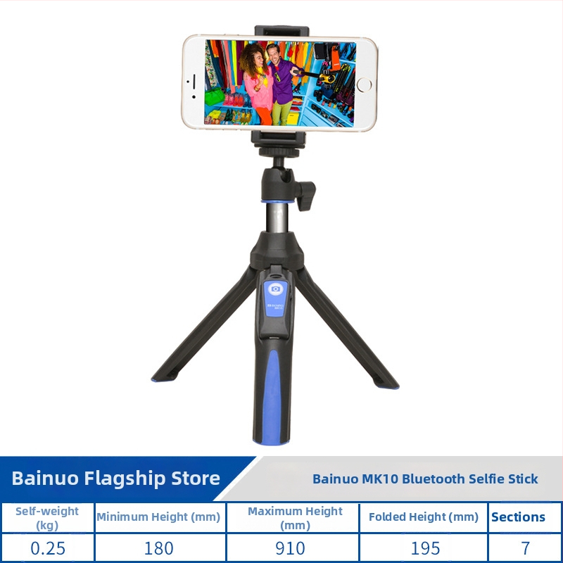 Selfie stojan tripod s bezdrôtovým Bluetooth diaľkovým ovládaním, guľová pan-tilt hlava, plastová konštrukcia, nosnosť do 2 kg, hmotnosť 0,25 kg