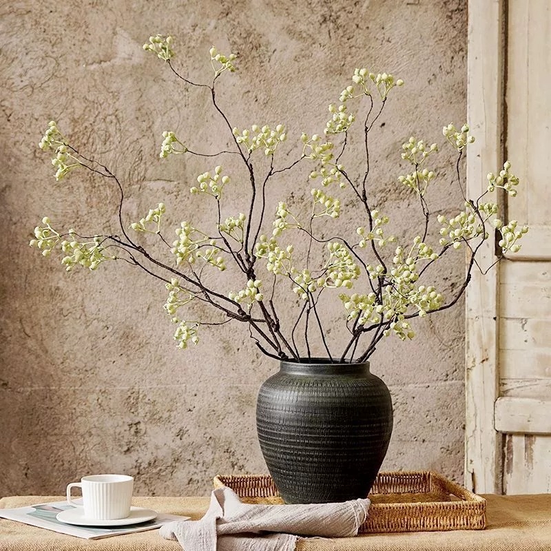 Svileni umjetni cvijet, jednostruka grančica, Wabi-Sabi suhi izgled, kućna dekoracija.