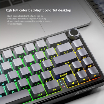 Gaming tipkovnica s 66 tipkama, bežična, plavi prekidači, RGB pozadinsko osvjetljenje, istovremena povezanost s 3 uređaja