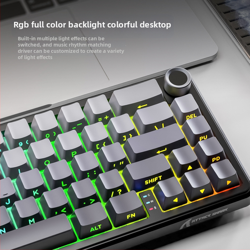 Gaming tipkovnica s 66 tipkama, bežična, plavi prekidači, RGB pozadinsko osvjetljenje, istovremena povezanost s 3 uređaja