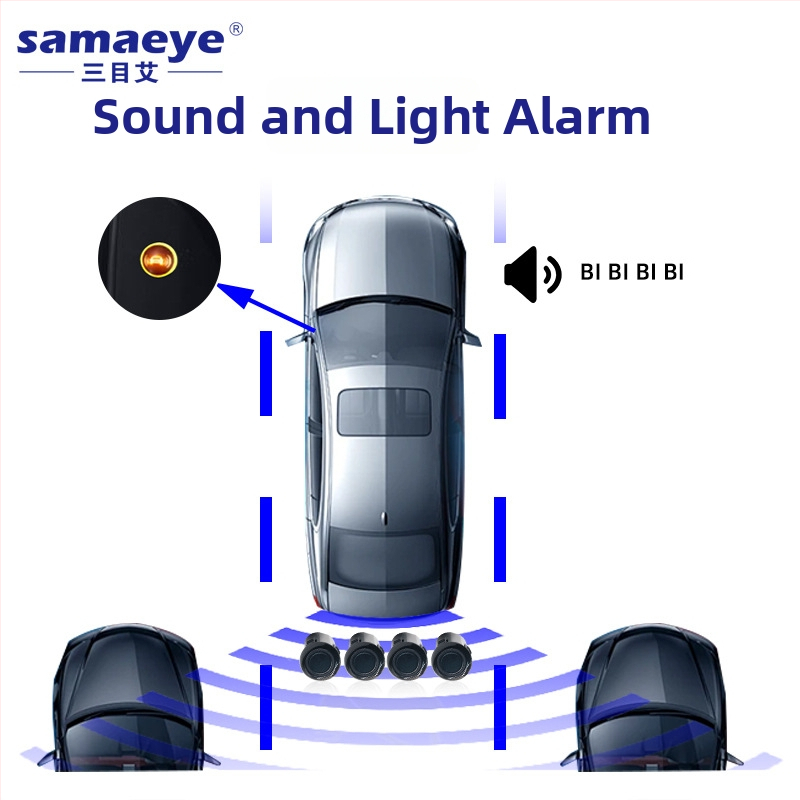 Ultraskaņas automašīnas reversā radara ar 4 sensoriem, skaņas signāls un aklās zonas uzraudzība, 12V barošana, detekcijas diapazons 0,3–2,5 m, displejs pusmēness formā vai krāsains