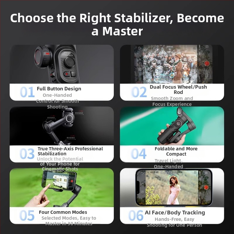 Gimbal pre mobilný telefón Ouchuan Smart XE s AI sledovaním, 3-osi stabilizácia pre živé prenosy a krátke videá, kompatibilný s väčšinou smartfónov