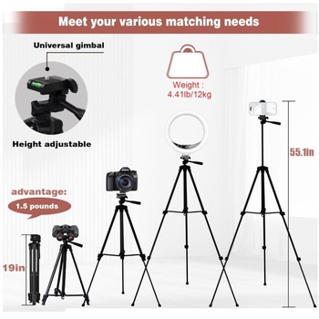 Tripod pentru cameră mirrorless și smartphone, aliaj de aluminiu, 4 secțiuni, 3D gimbal, încărcare 1–3,5 kg