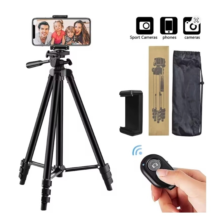 Tripod pentru cameră mirrorless și smartphone, aliaj de aluminiu, 4 secțiuni, 3D gimbal, încărcare 1–3,5 kg