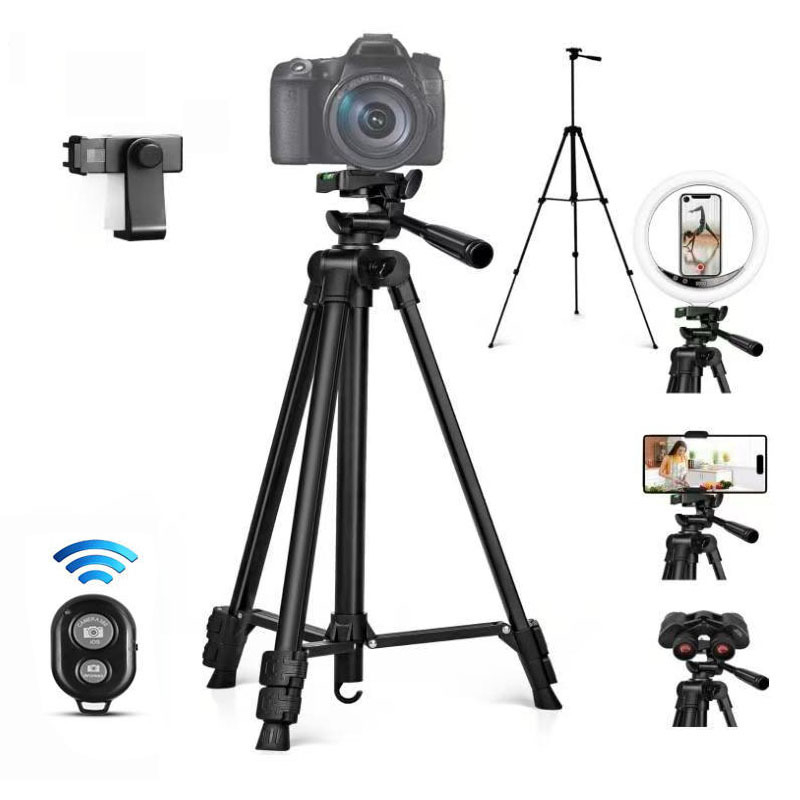Tripod pentru cameră mirrorless și smartphone, aliaj de aluminiu, 4 secțiuni, 3D gimbal, încărcare 1–3,5 kg
