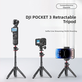 Pocket 3 Rozťahovací mini statív – 3-dielny teleskopický ručný selfie statív pre DJI Action 5 Pro/4/3, ABS+kov, guľová hlava, nosnosť 2–5 kg